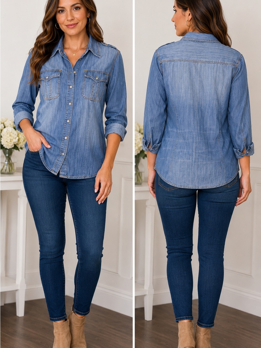 True Religion Denim Button Front‎ Shirt Women’s Large Blue 100% Cotton Western